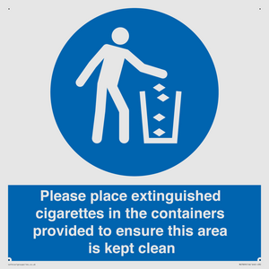 Please place extinguished cigarettes in the containers provided to ensure this area is kept clean